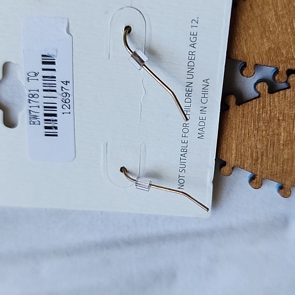 Wooden Teardrop Earrings with Blue beading Accents. - Picture 4 of 5